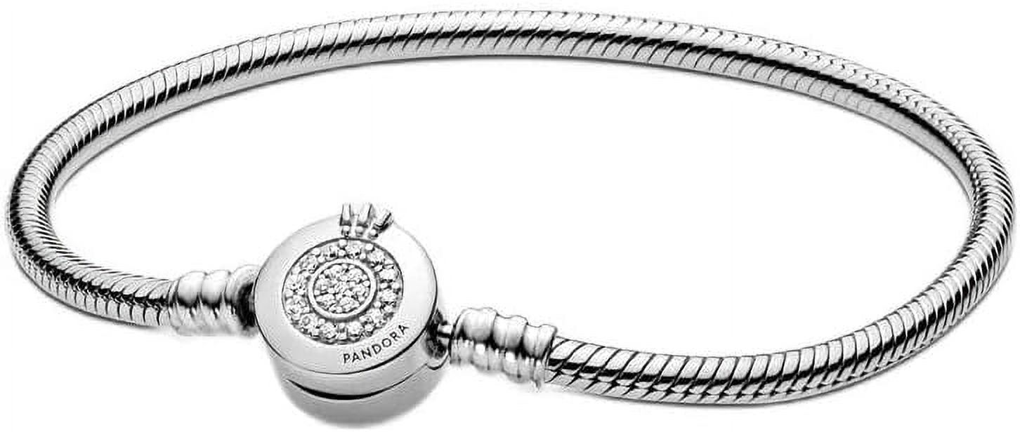 Moments Sparkling Crown O Pavé Clasp Snake Chain Bracelet - Cubic Zirconia Charm Bracelet for Women - Compatible with Moments Charms, With Gift Box